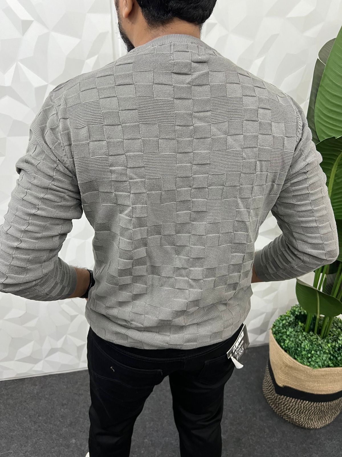 Bold knitted full sleeve t-shirt ( grey )