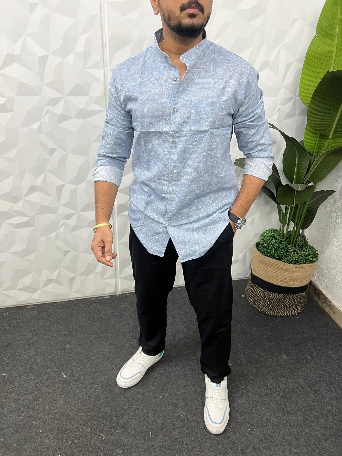 Mandarin collar printed shirt