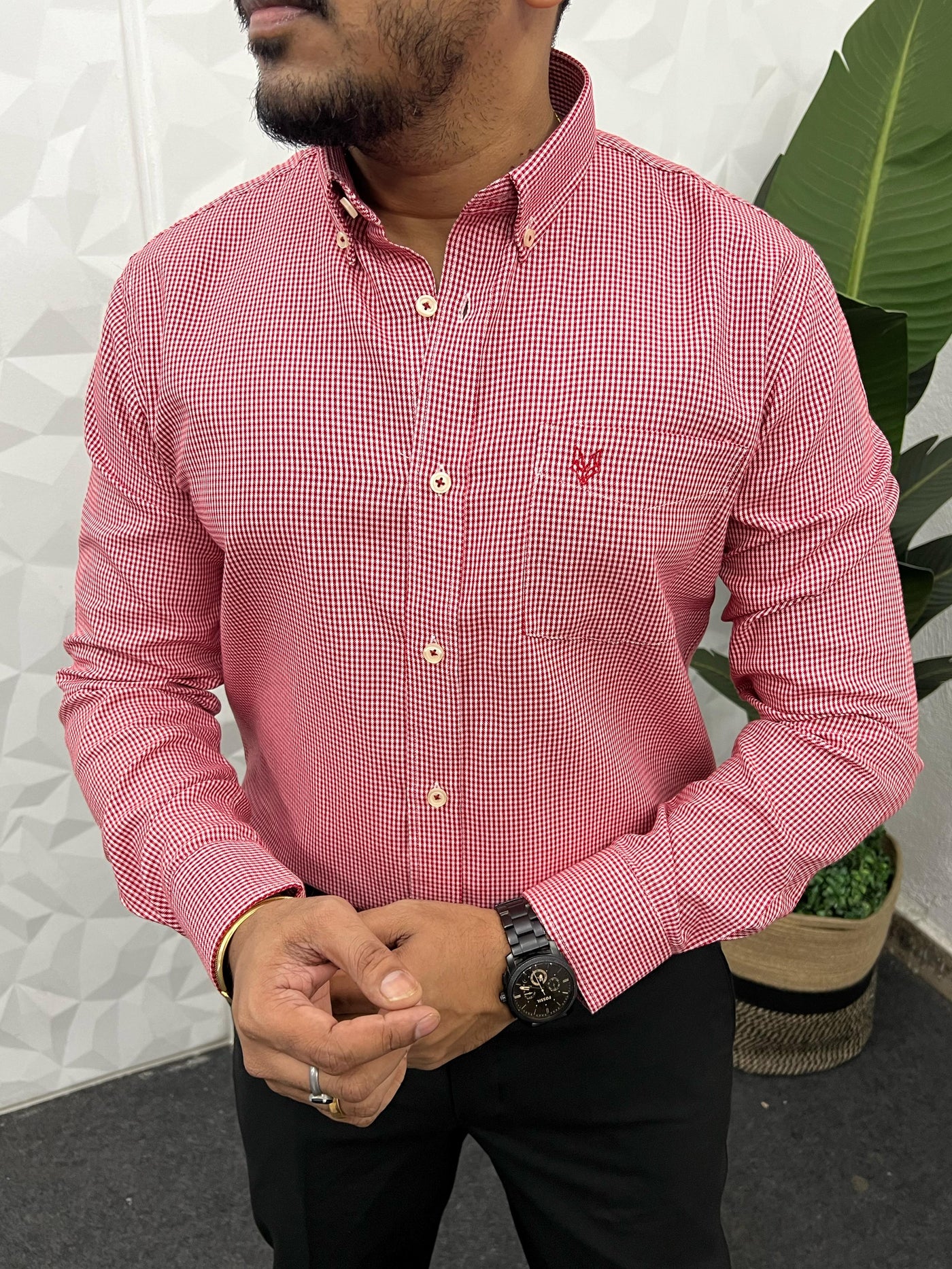 Oxford fabric formal small chex shirt