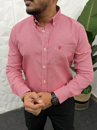 Oxford fabric formal small chex shirt