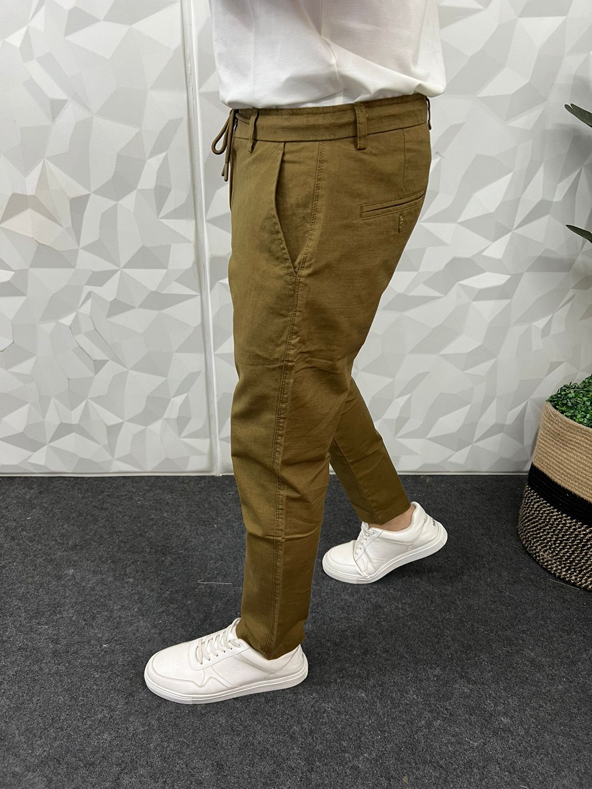 Linen fabric chino pant ( brown )