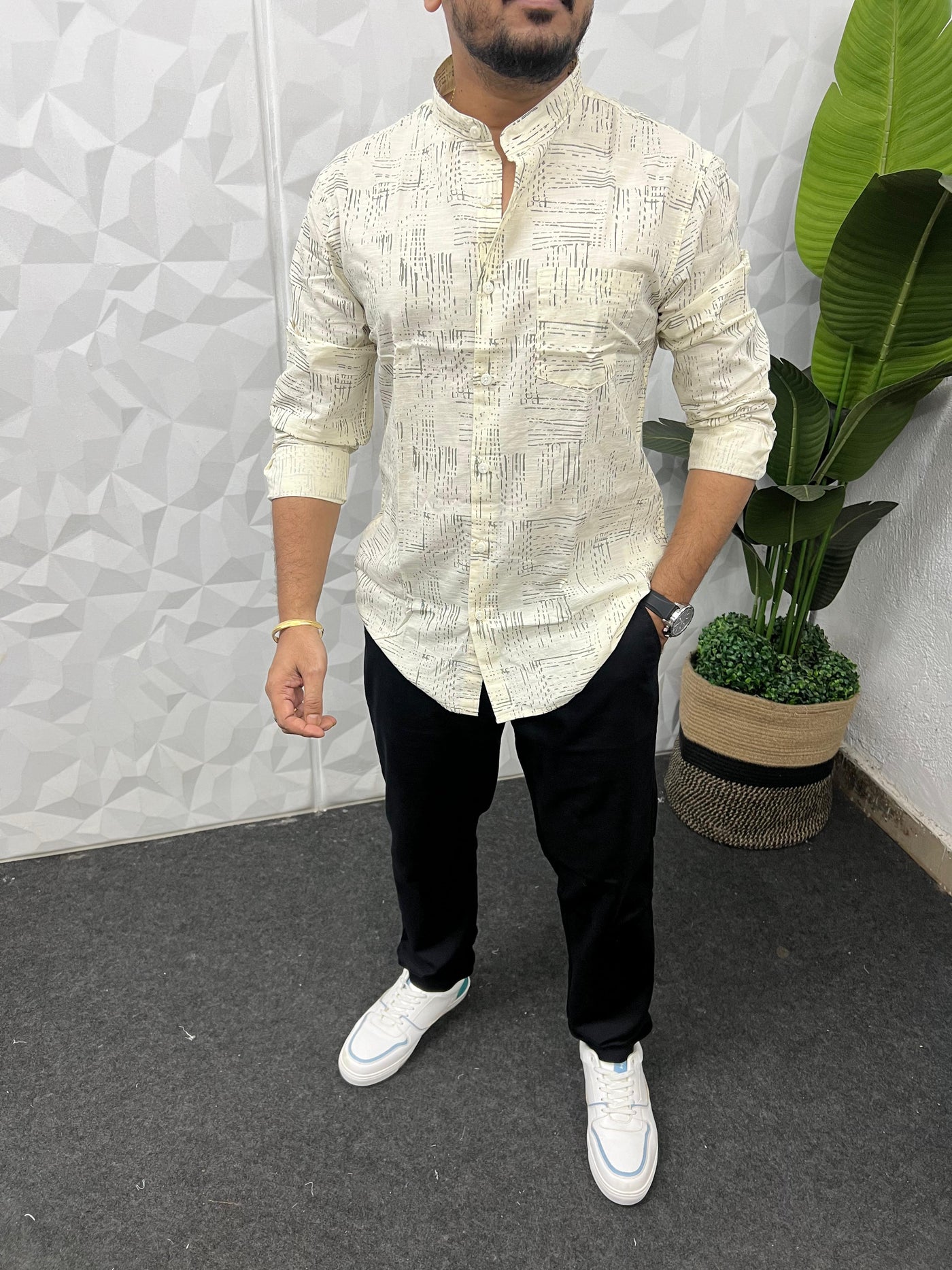 Mandarin collar printed shirt