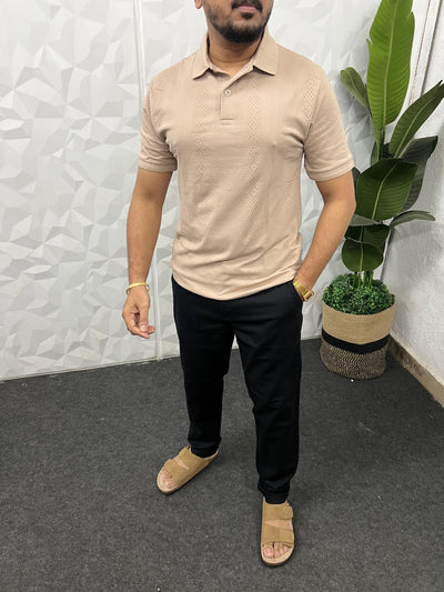 Cotton texture fabric collar t-shirt