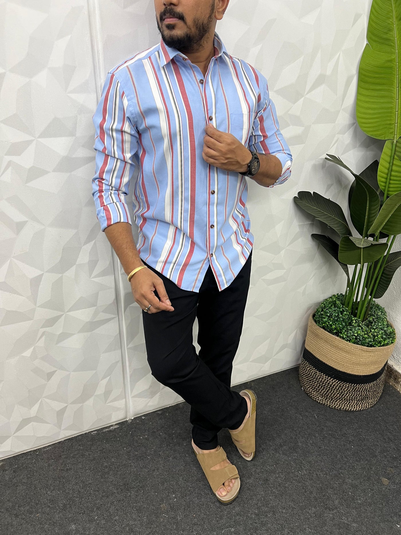 Oxford fabric multicolour stripes shirt