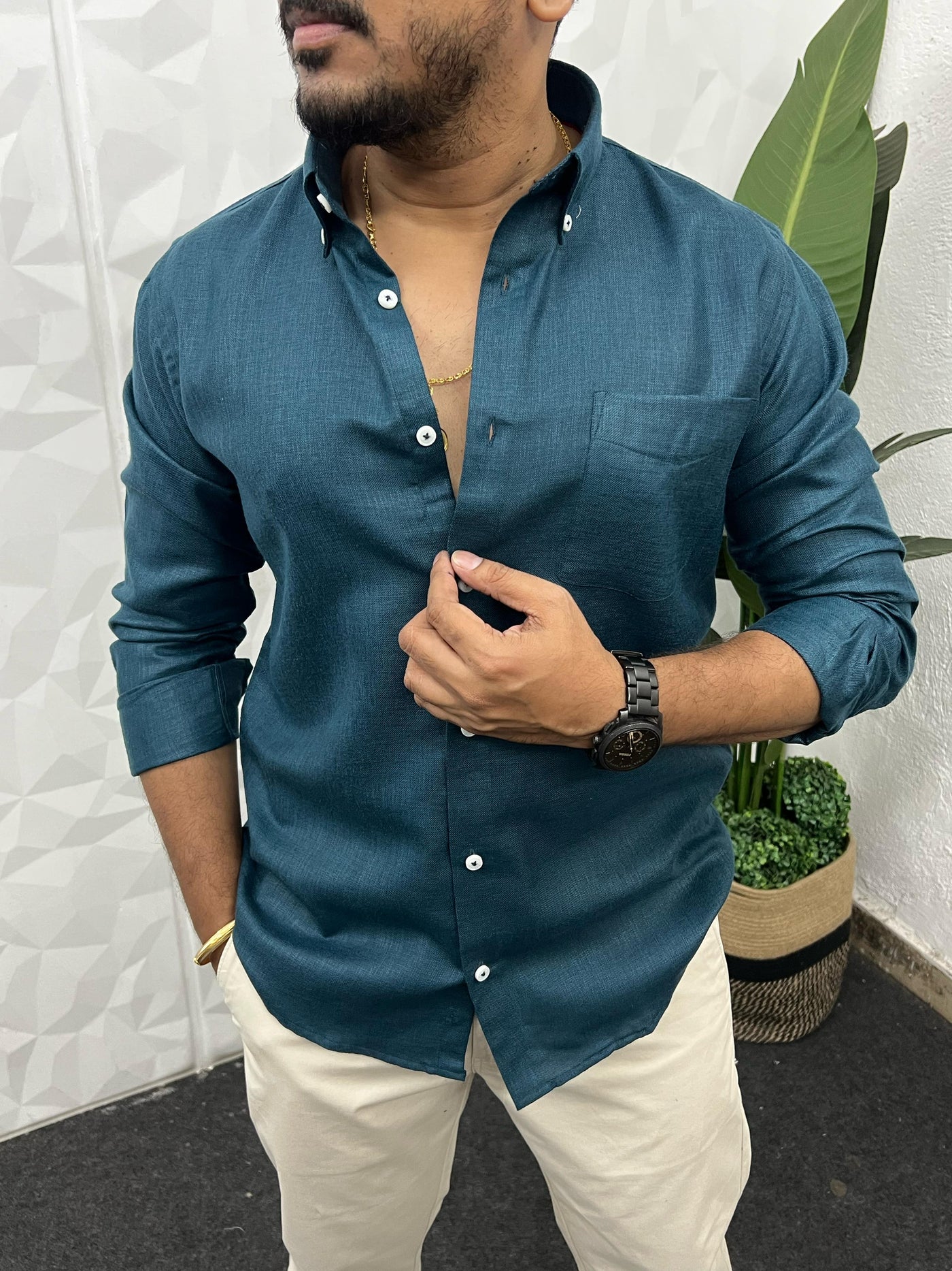 Imported khadi linen blend shirt