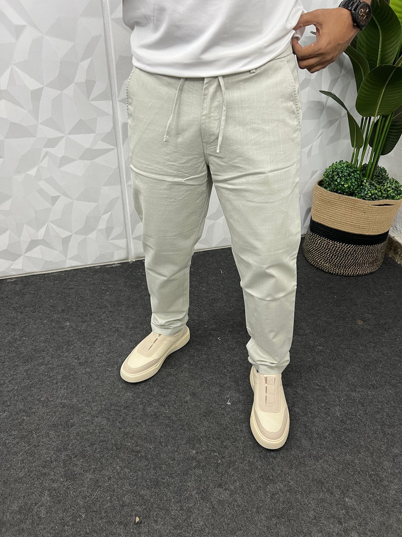 Blend linen fabric chino pant