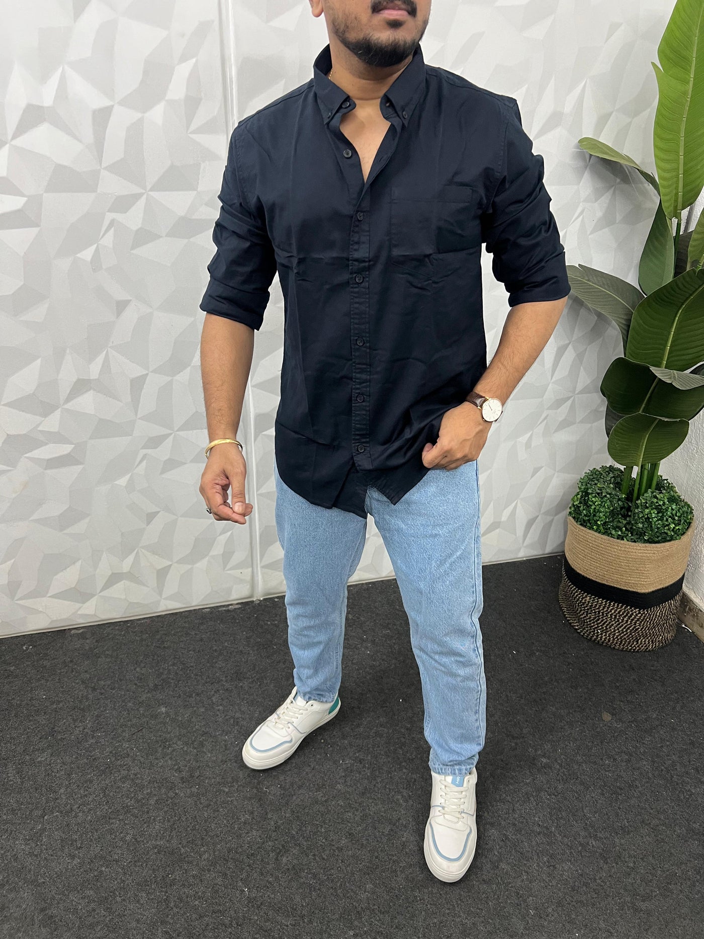 Oxford fabric plain shirt