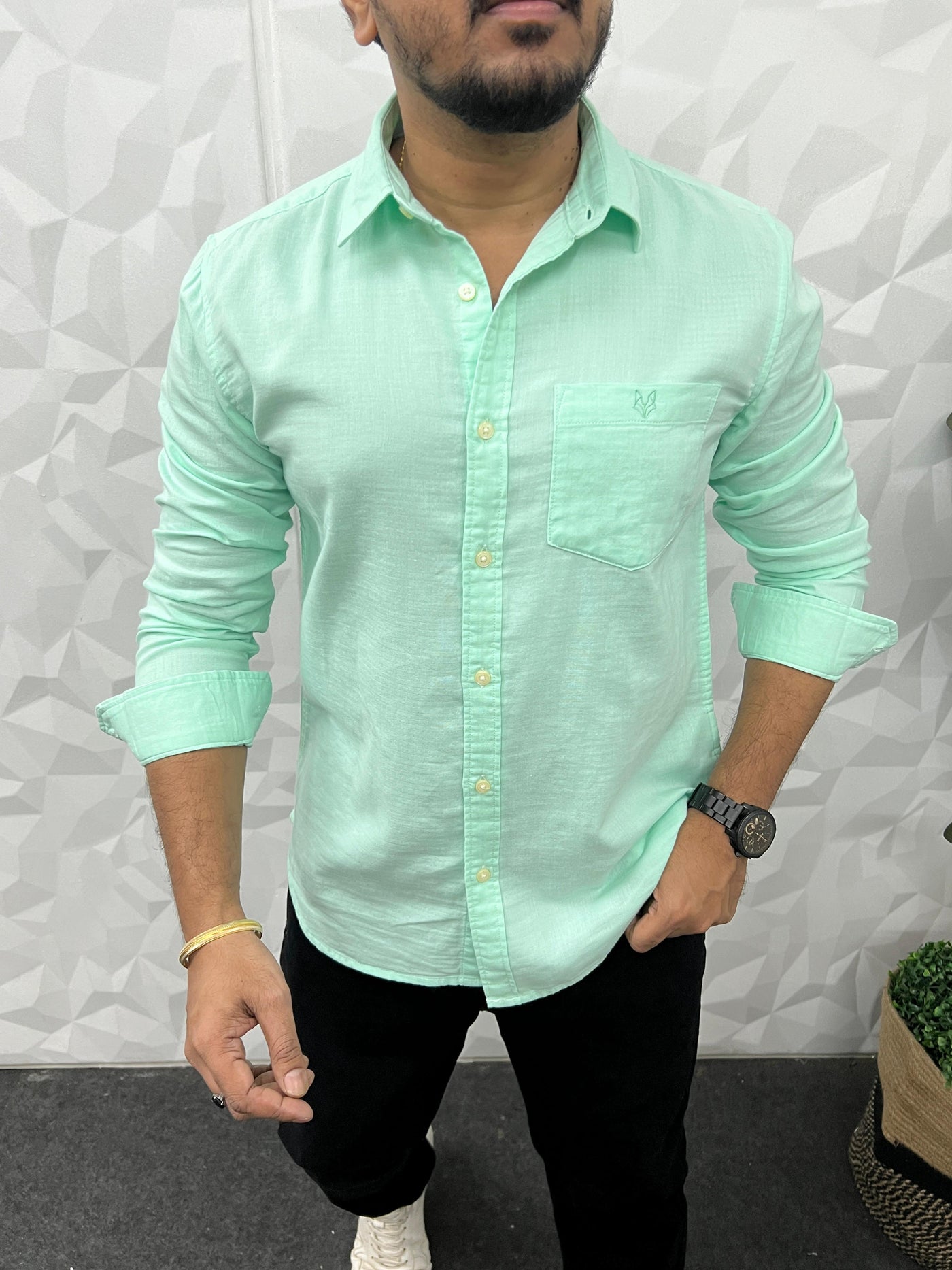 Double cloth soft linen shirt ( turquoise green )