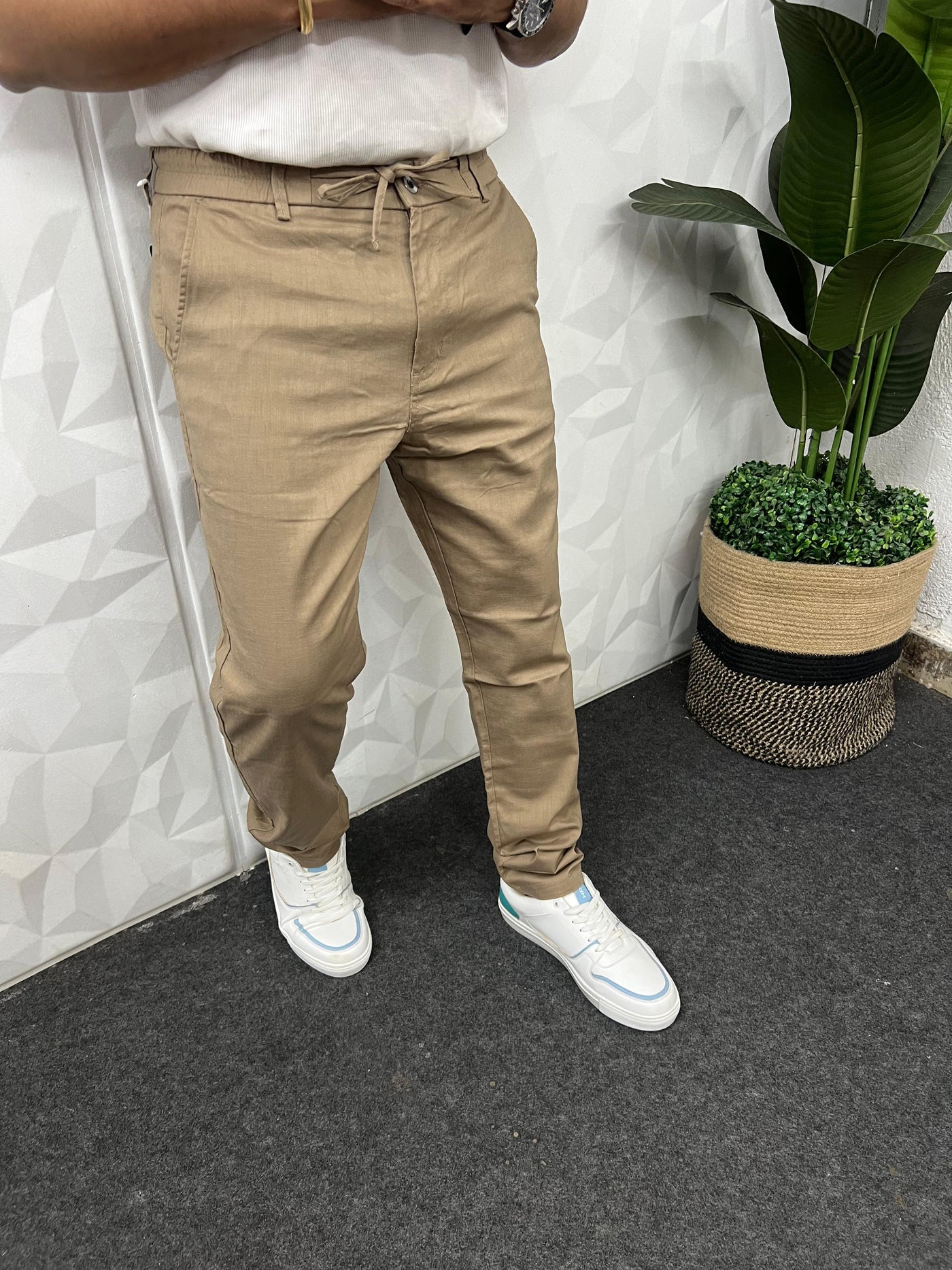 Dobby linen fabric pants