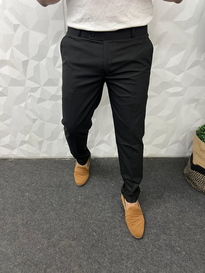 Cotton melange fabric trouser ( black )