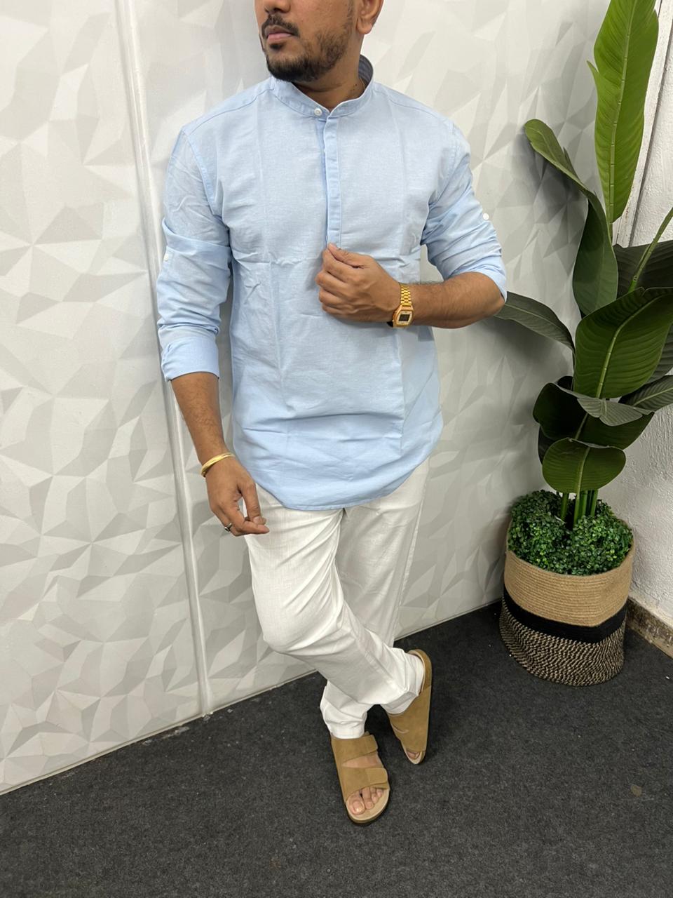 Slub linen short kurta