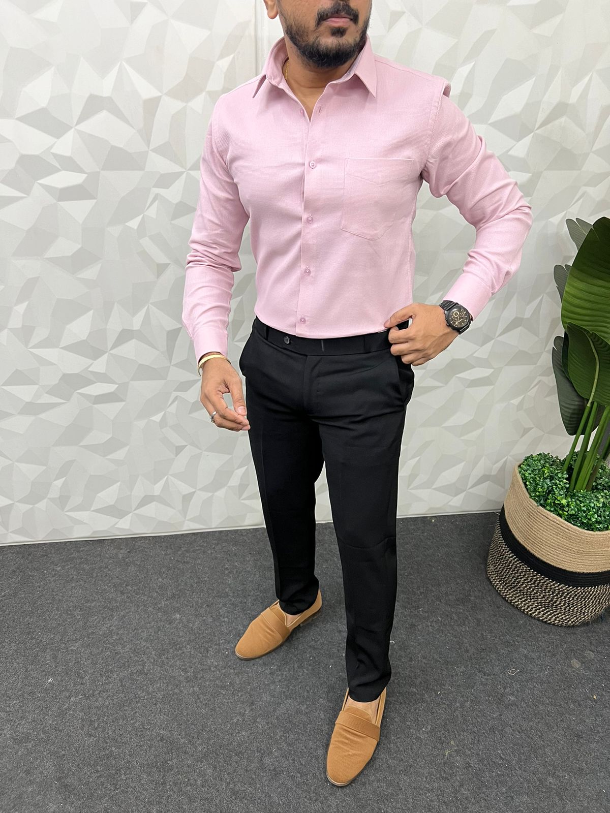 Galaxy waffle fabric plain shirt ( pink )