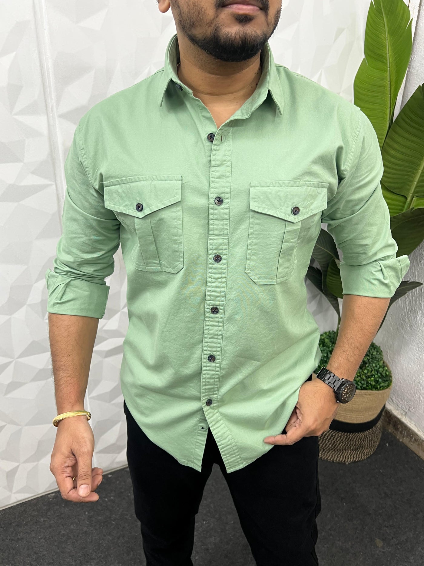 Oxford lycra cargo shirt (Mint Green)