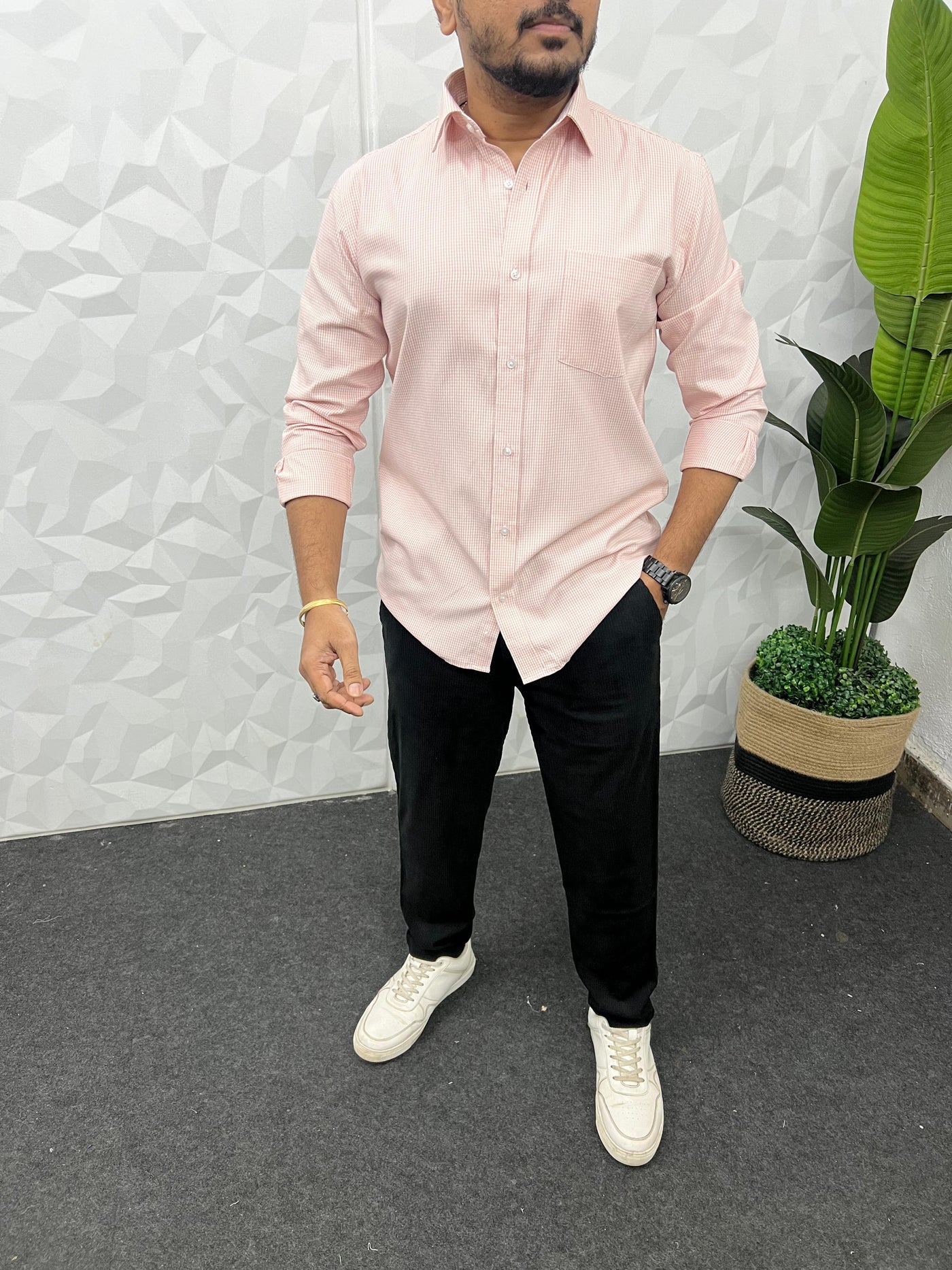 Oxford fabric small chex shirt