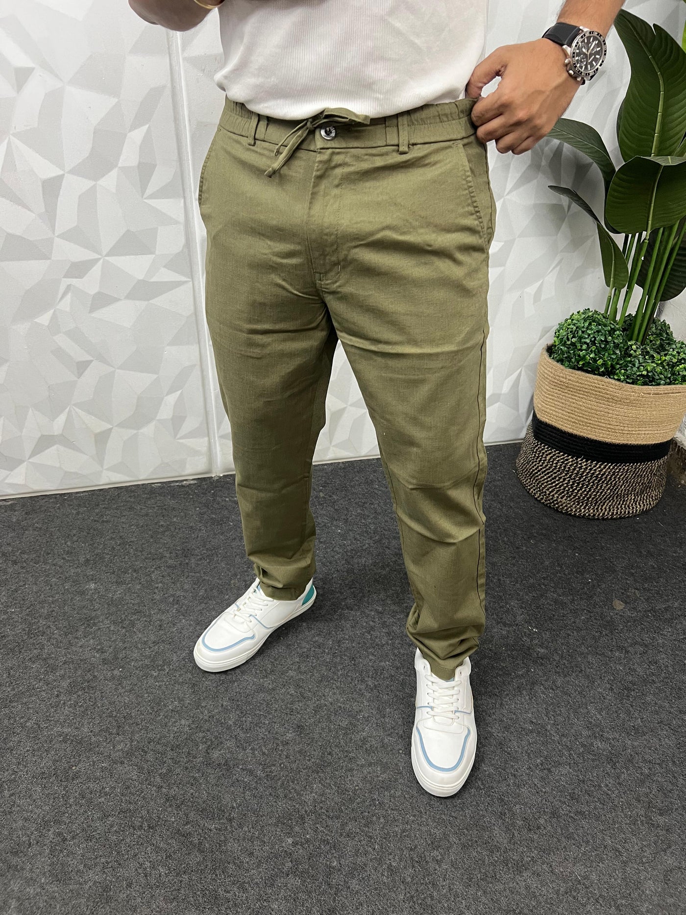 Dobby linen fabric pants