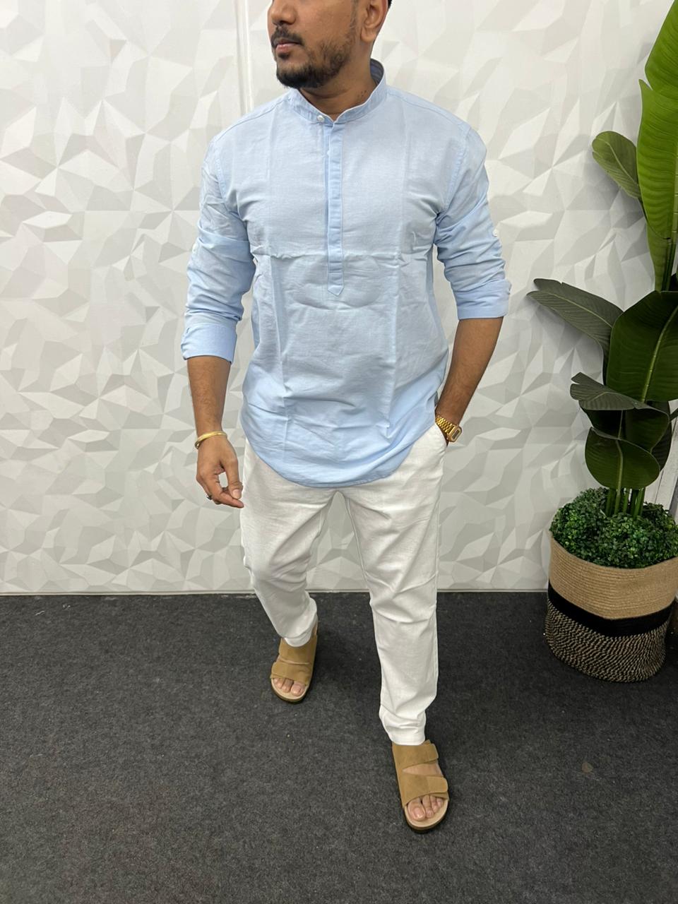 Slub linen short kurta