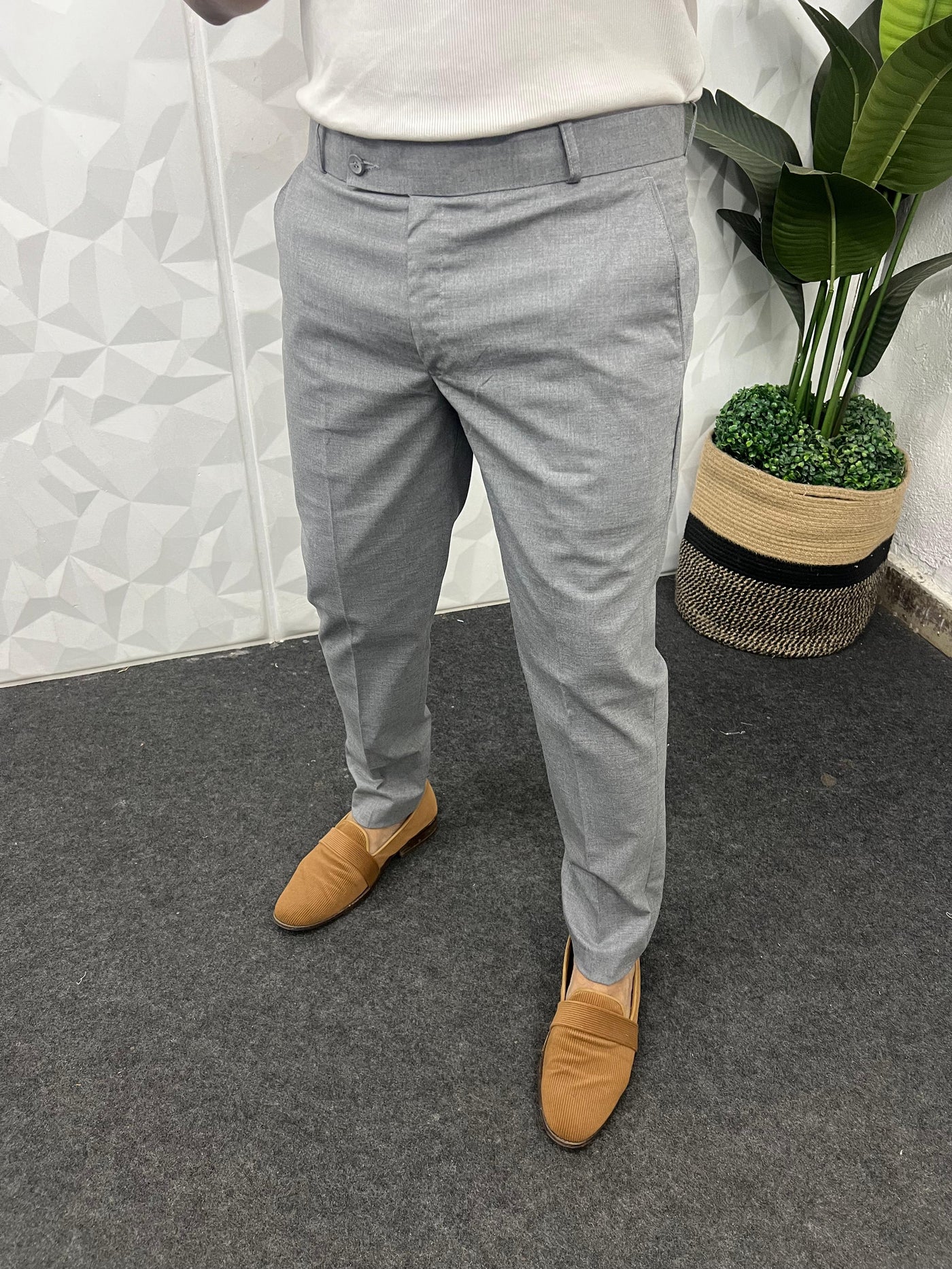 Melange cotton fabric trouser ( Ash Grey )
