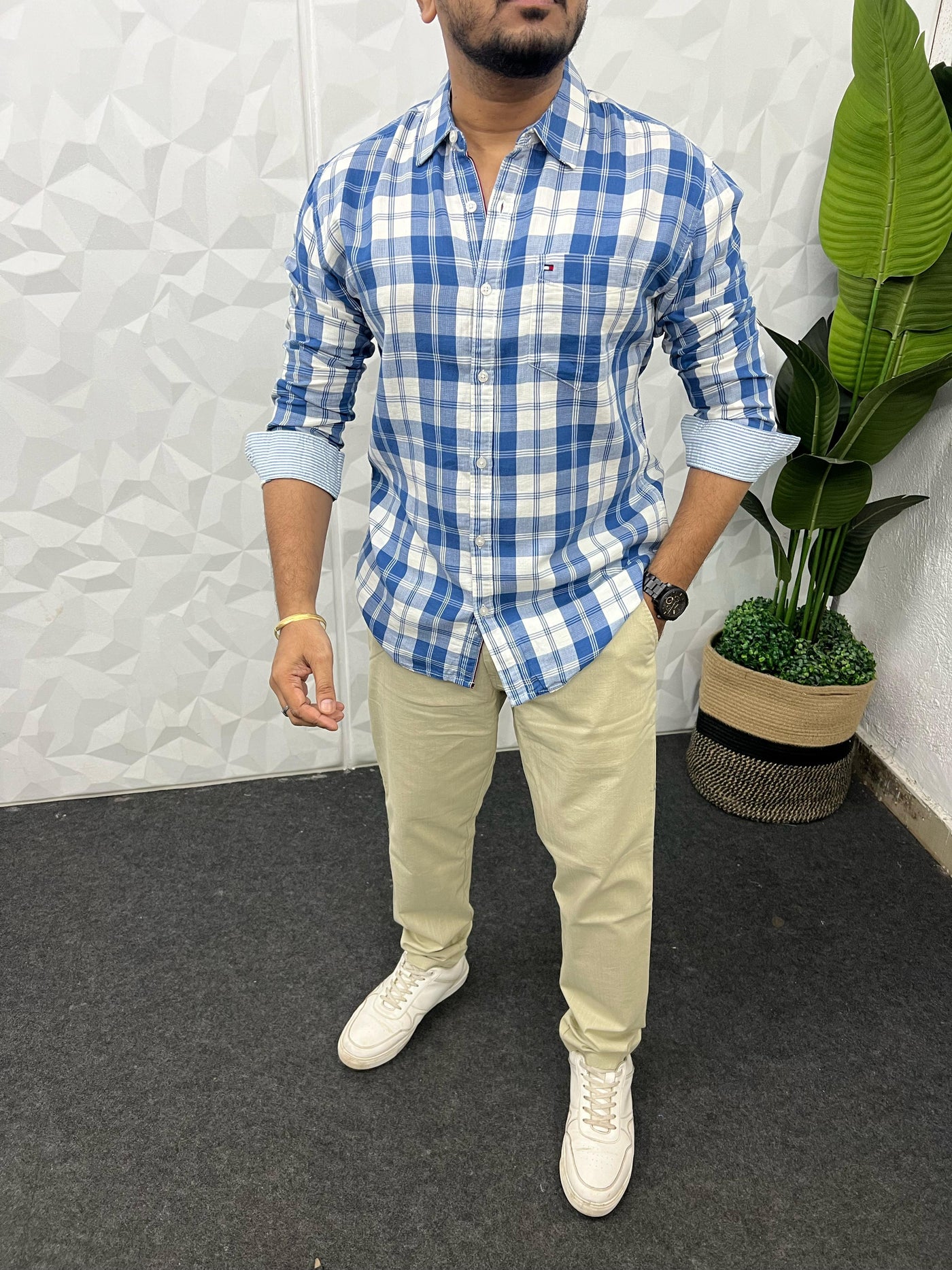 Double cloth soft cotton chex shirt