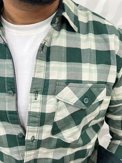 Flap pocket oxford chex shirt