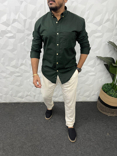 Oxford lycra solid shirt (Dark Green)