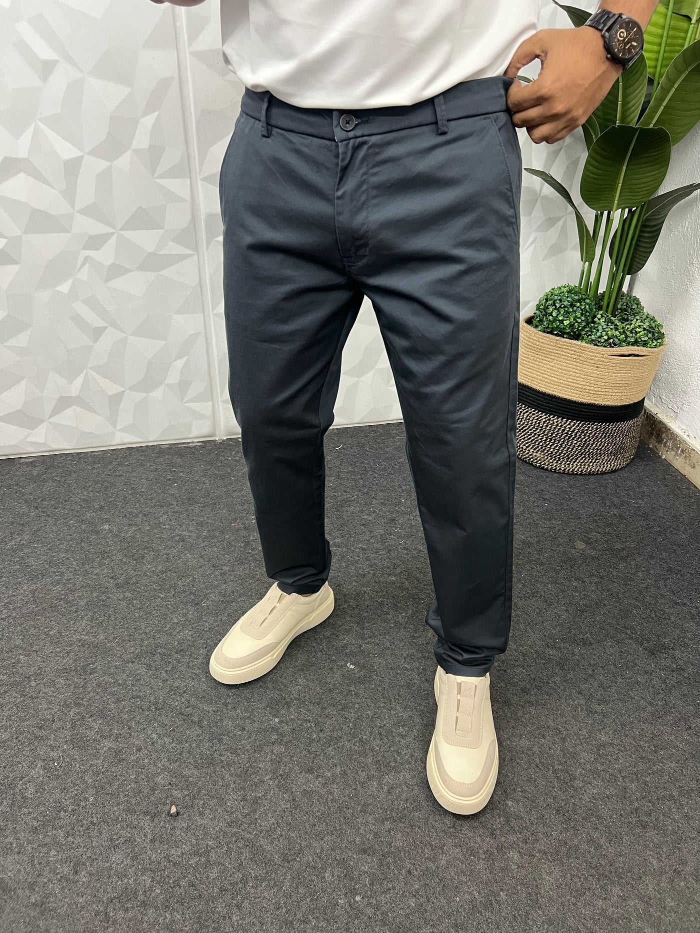 Cotton soft feel ankle chinos ( dark grey )