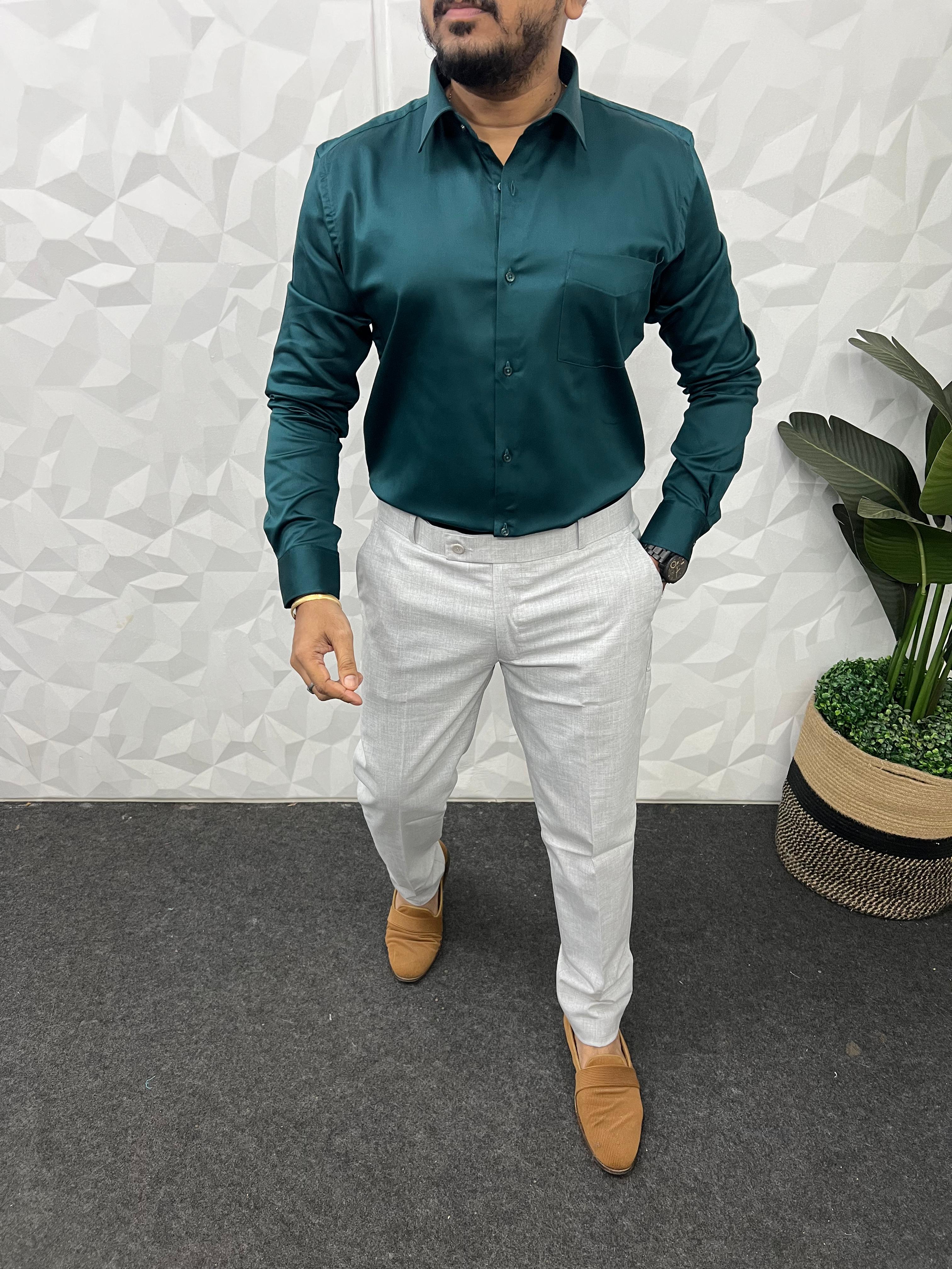 Cotton lycra plain shirt ( Teal Green )