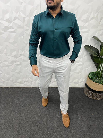 Cotton lycra plain shirt ( Teal Green )
