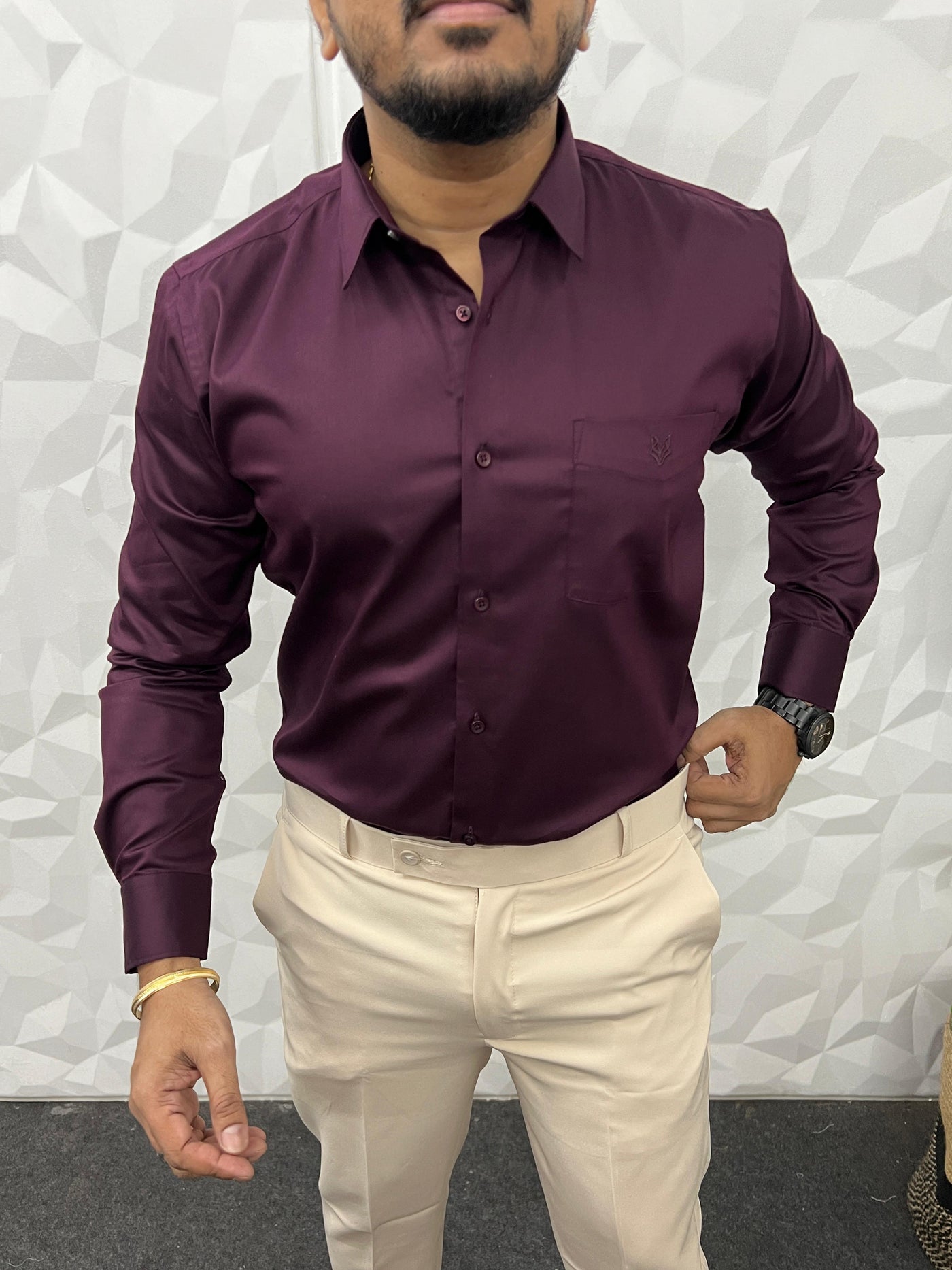 Cotton Lycra Plain Shirt ( wine )