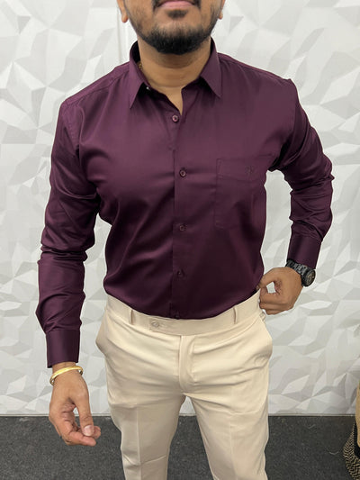 Cotton Lycra Plain Shirt ( wine )