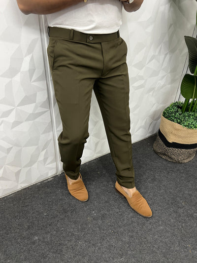 Cotton lycra fabric Deep olive trouser