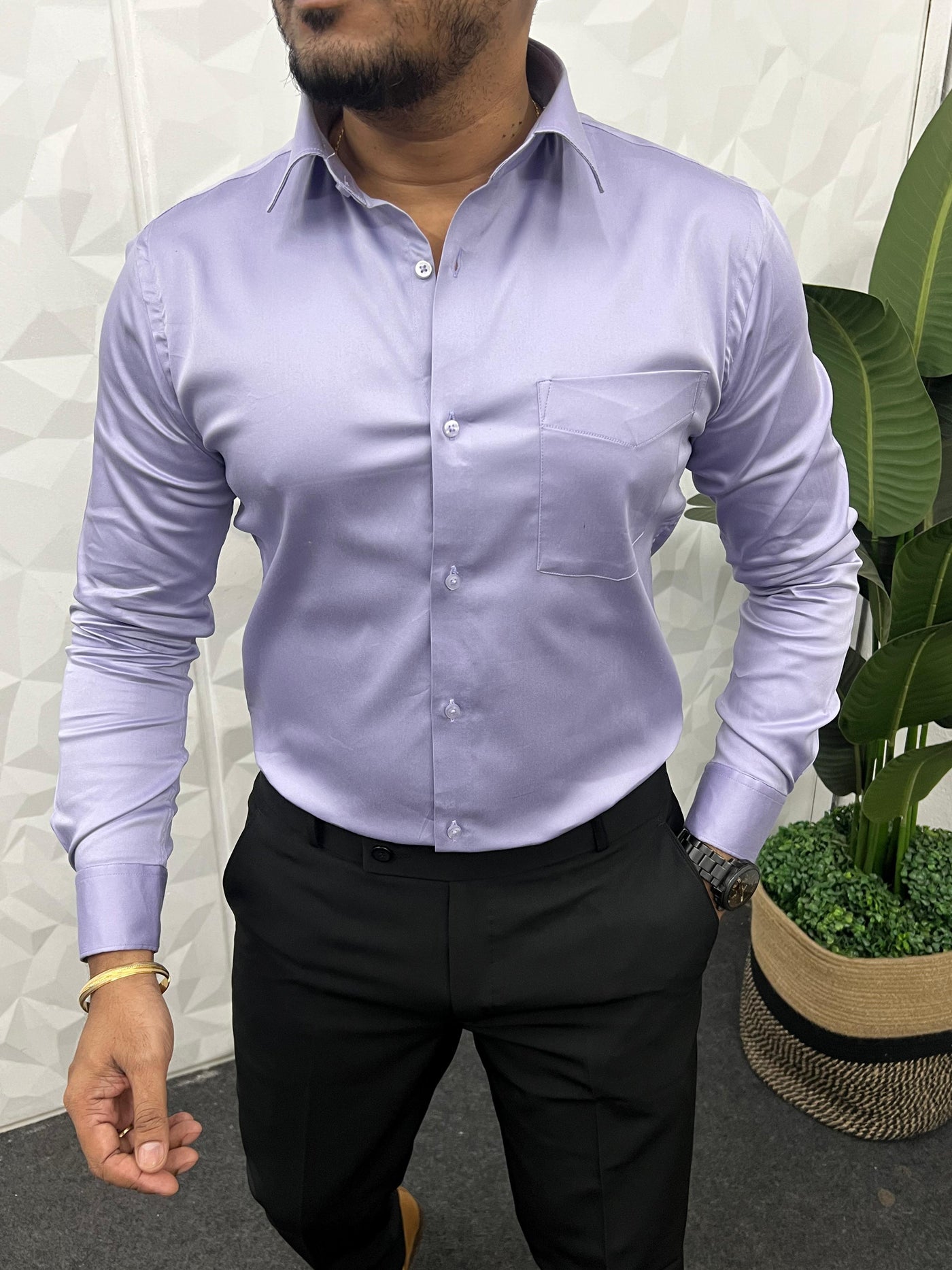 Cotton lycra plain shirt (Lilac)