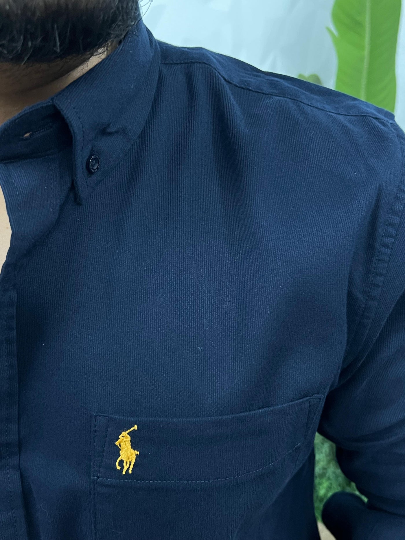 Corduroy lycra fabric shirt (Ink blue )