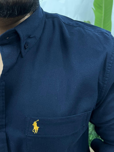 Corduroy lycra fabric shirt (Ink blue )