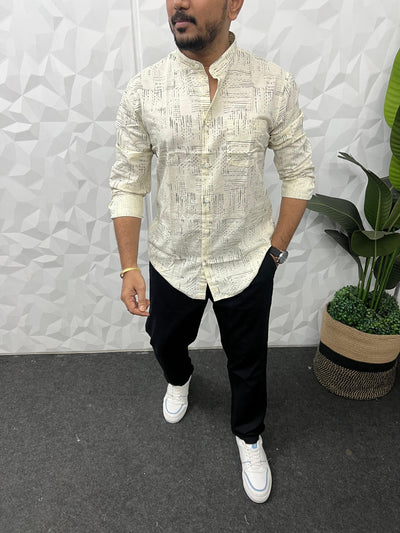 Mandarin collar printed shirt