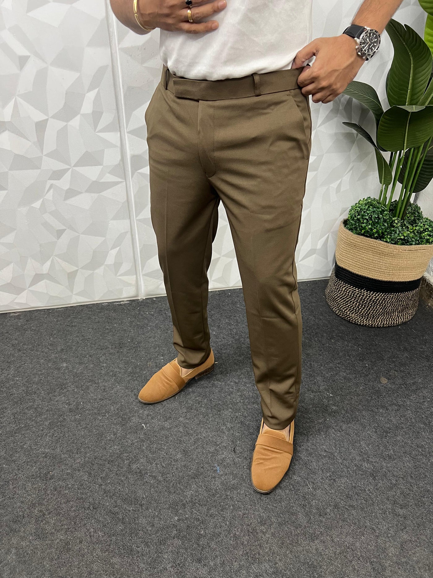 Peanut fabric ankle trouser (Dark Brown)