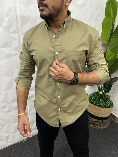Oxford lycra solid shirt (Olive green)