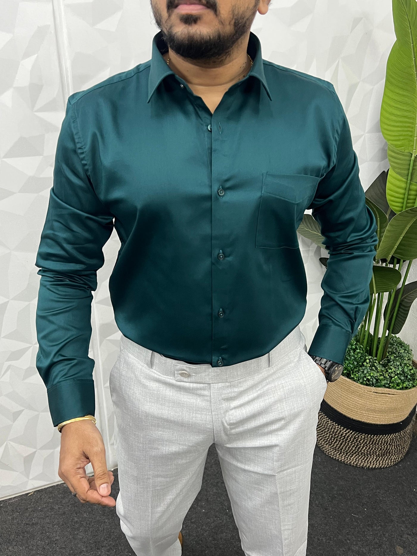 Cotton lycra plain shirt ( Teal Green )