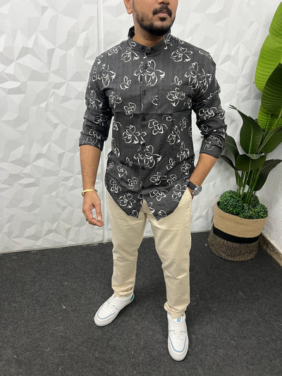 Mandarin collar printed shirt
