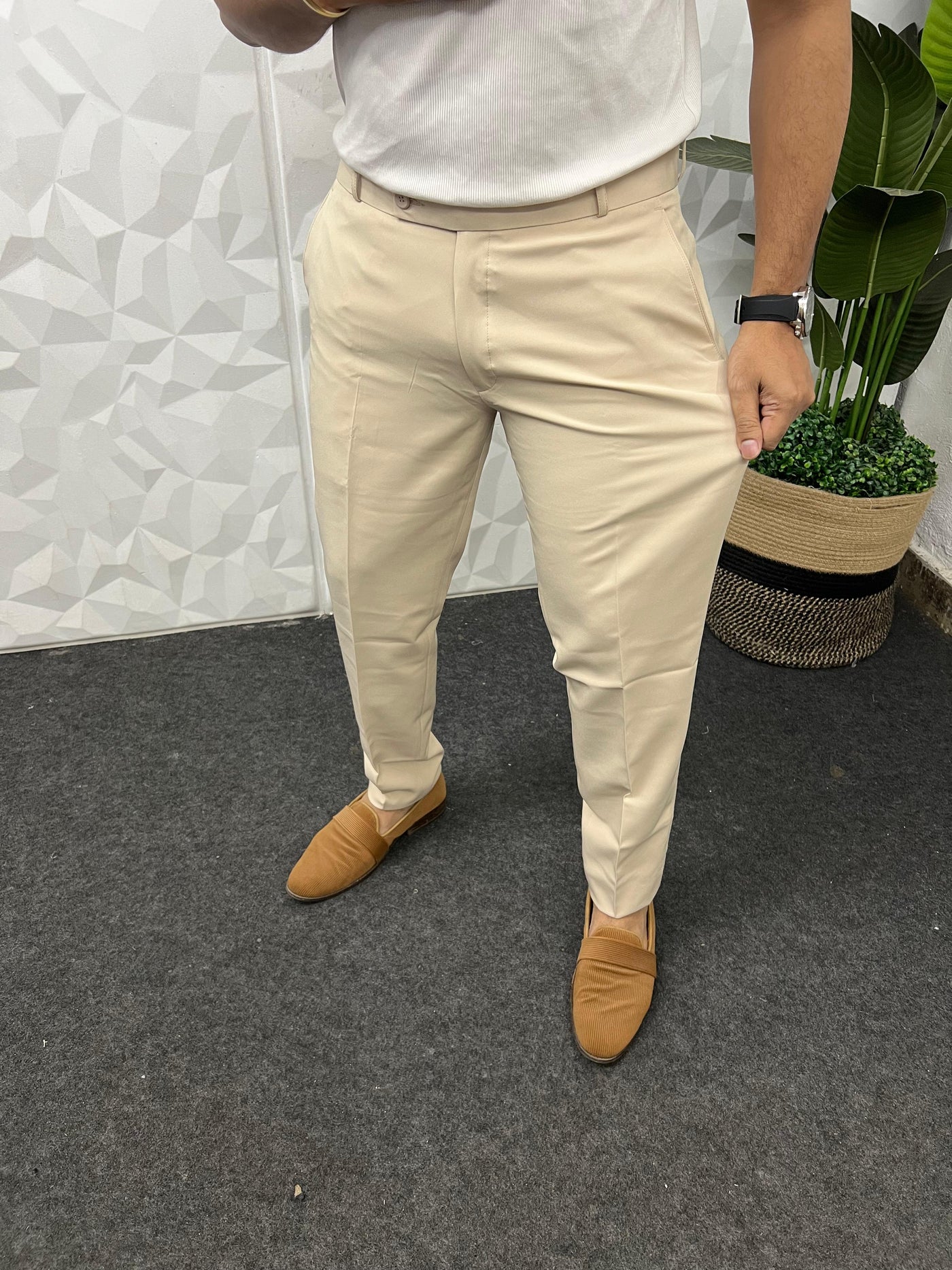 Cotton lycra fabric Ivory trouser