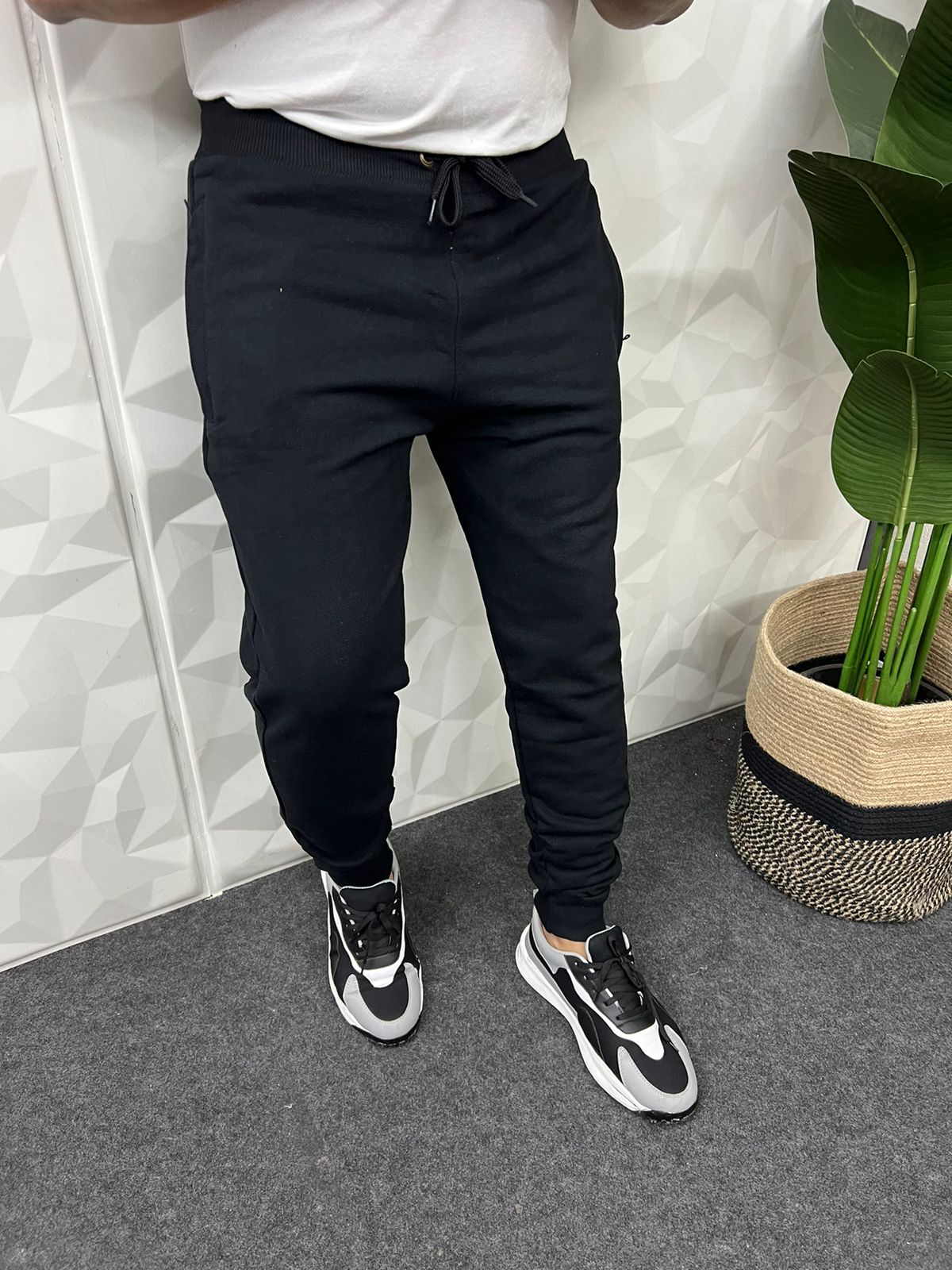 Jute fabric black track pant