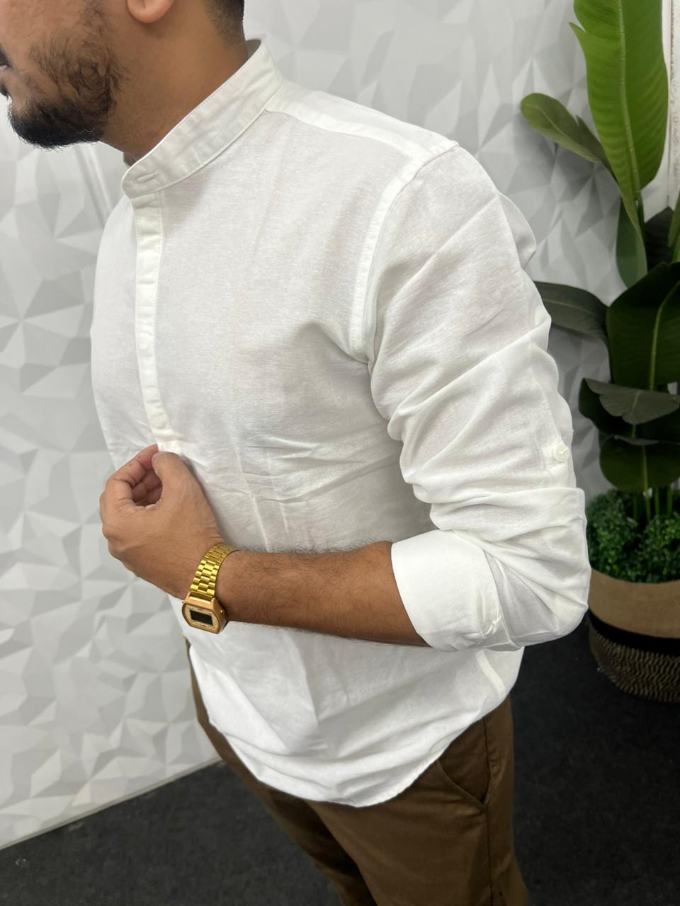 Slub linen short kurta