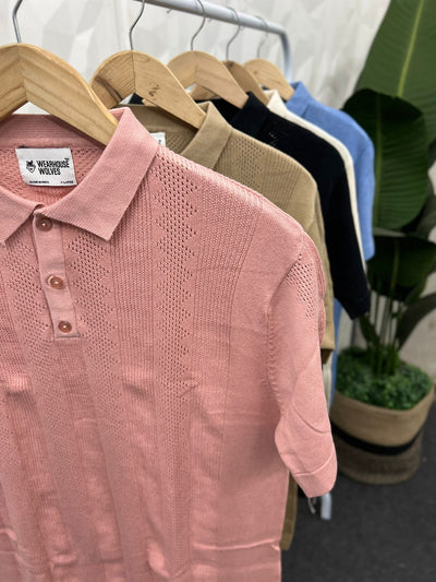 knitted fabric collar t-shirt ( peach )
