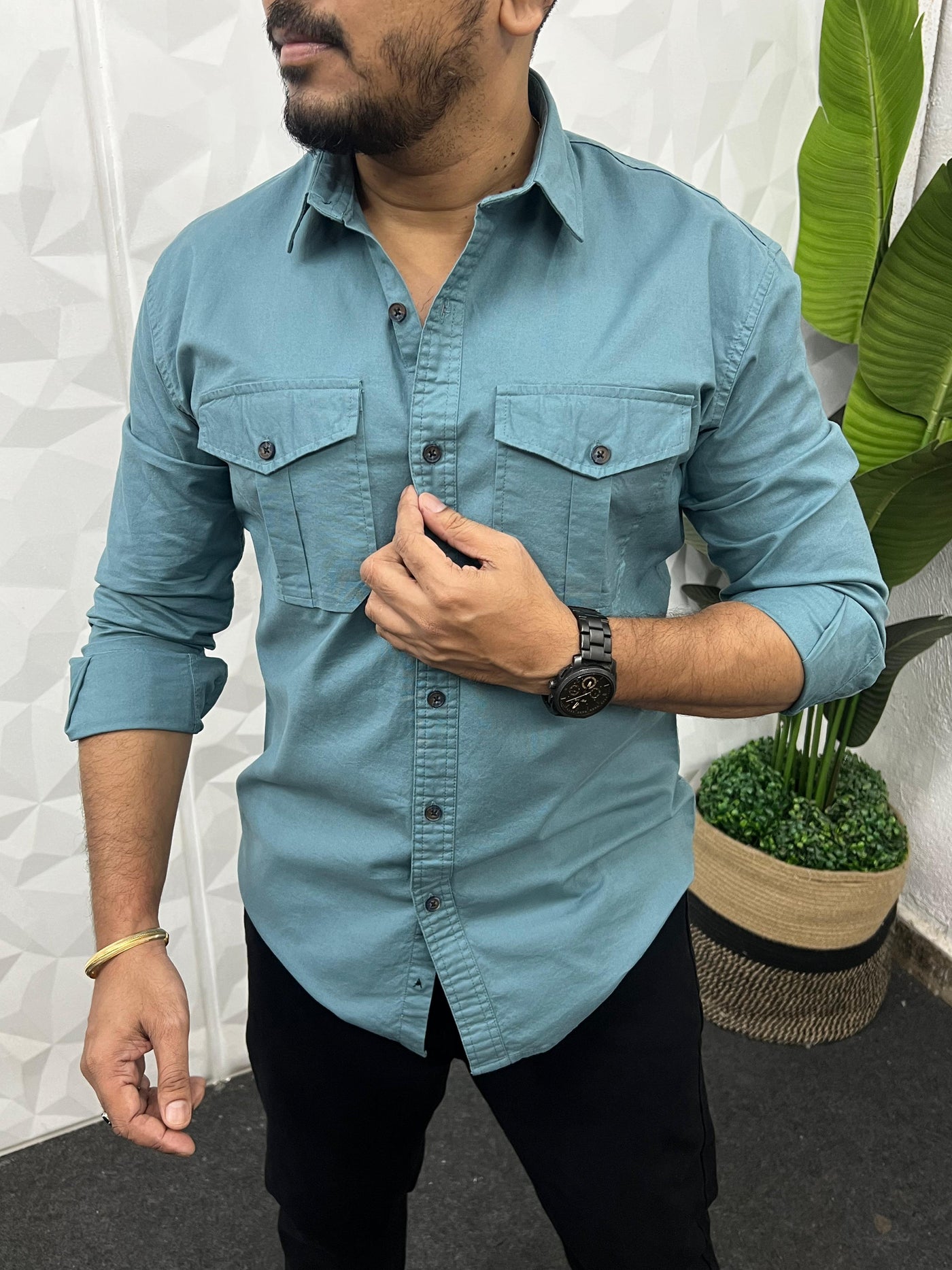 Oxford lycra cargo shirt (Aqua blue)
