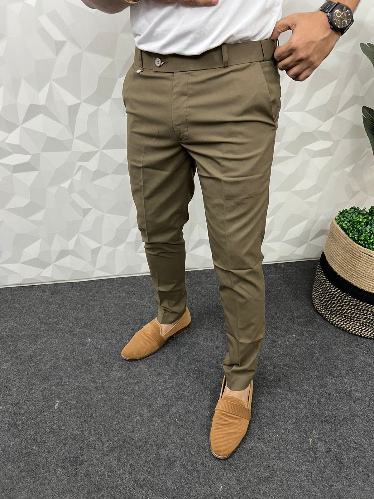 Cotton fabric waist adjustable trouser ( brown )