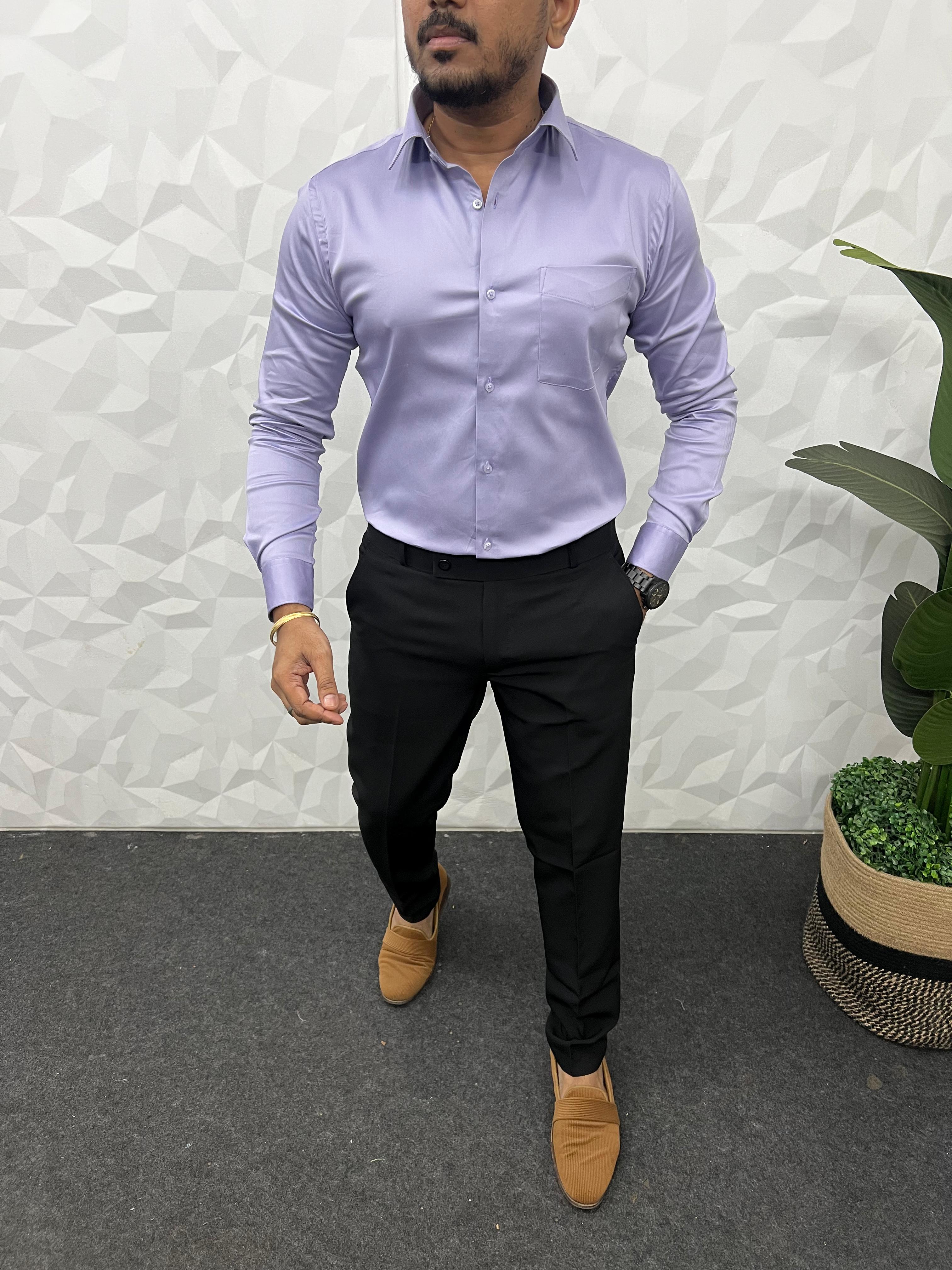 Cotton lycra plain shirt (Lilac)
