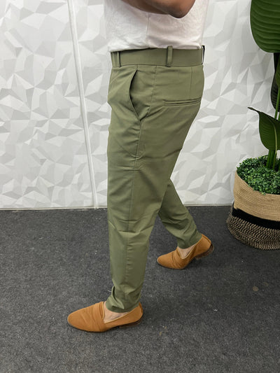 Cotton melange fabric trouser ( green )