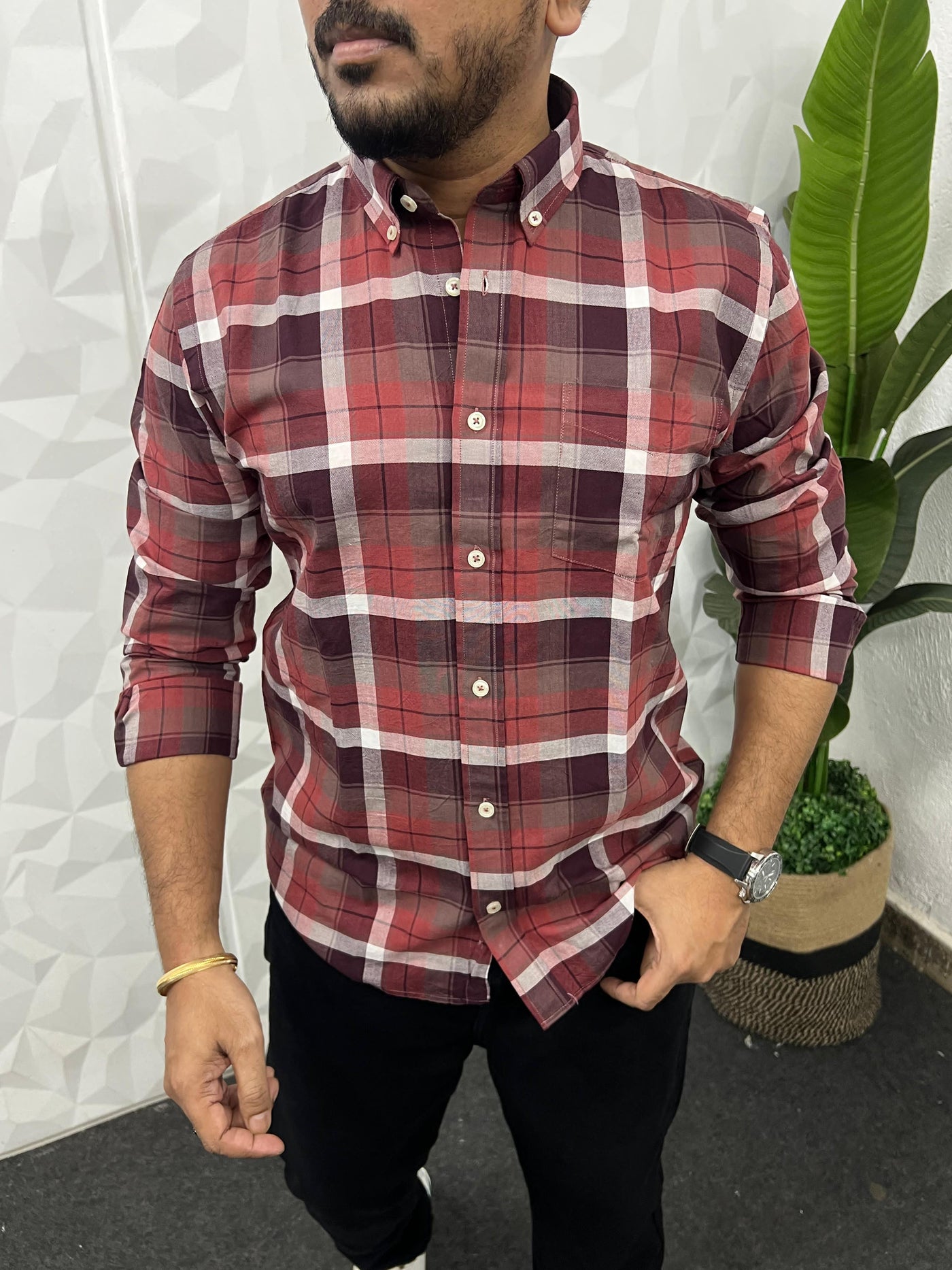 Oxford fabric yarn dyed chex shirt