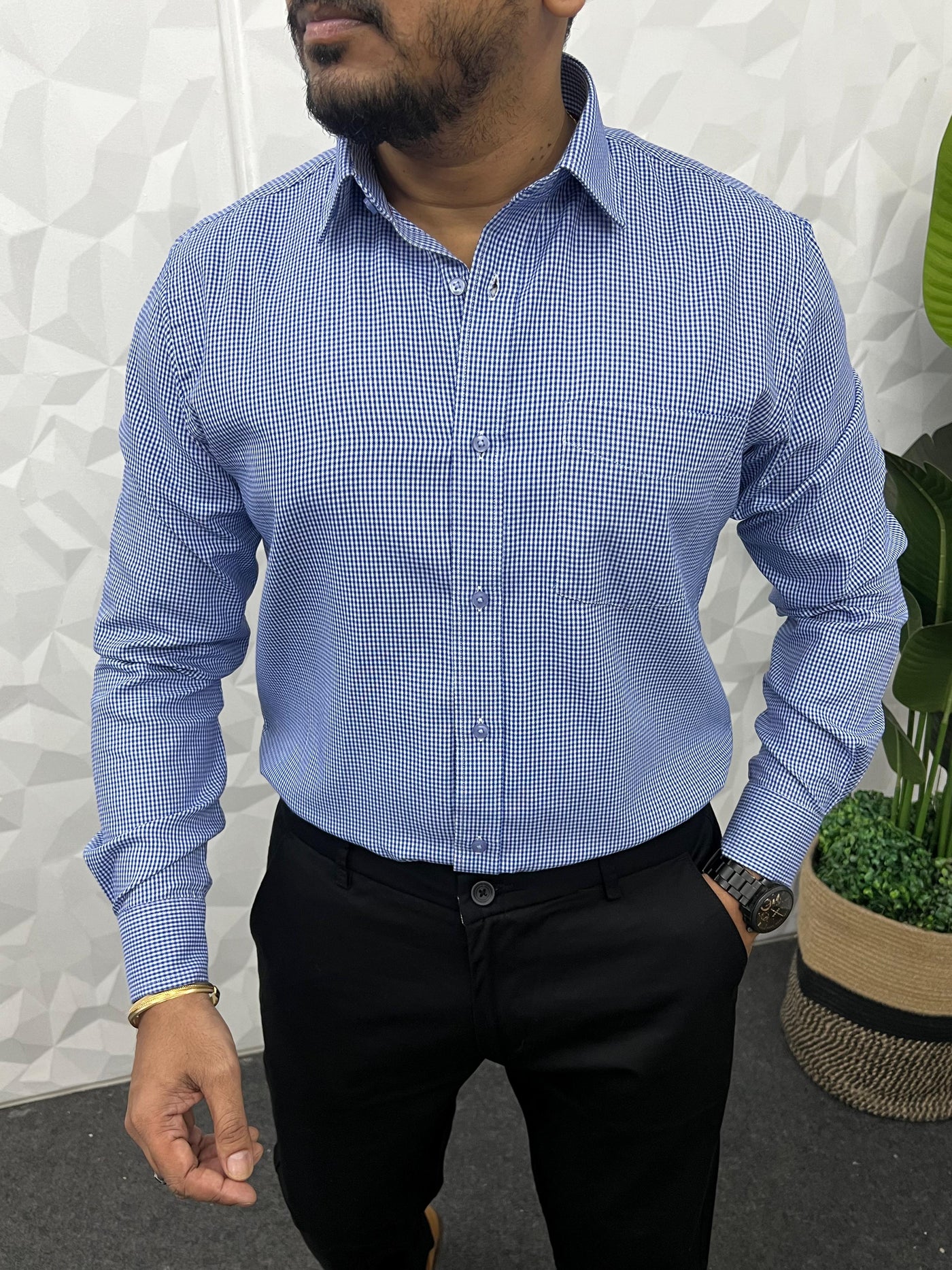 Oxford fabric small chex shirt