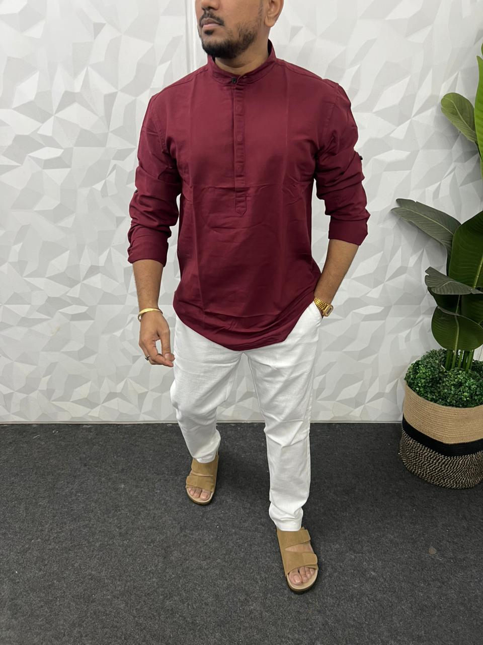 Slub linen short kurta