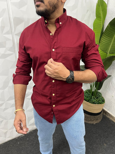 Oxford lycra solid shirt (Maroon)